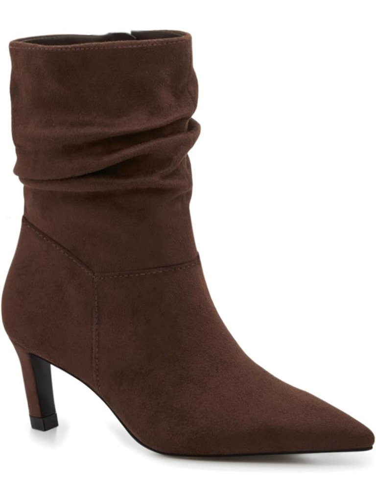 Women's Chocolate Slouch Ankle Boots Kitten Low Heels Pointed Toe Zip Booties